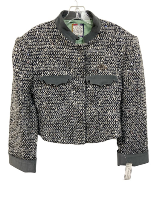 Mukzin Size L Gray & navy blue Wool Blend Tweed Sequin Snap Button Front Jacket Gray & navy blue / L