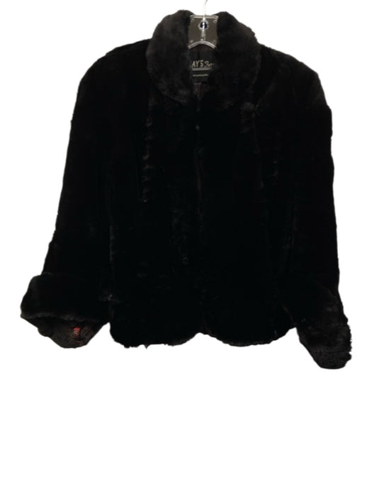 Ray's Furs Size Est M Black Brown No Fabric Tag Fur Hook & Eye Front Cape Jacket Black Brown / Est M