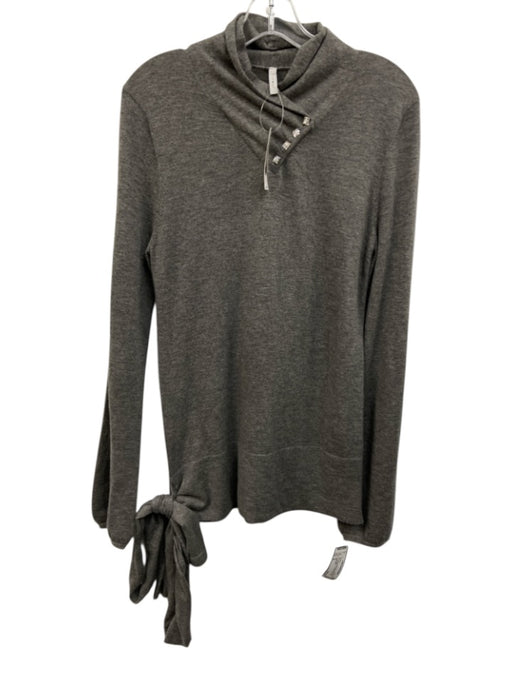Iisli Size M Gray Cashmere Heathered Knit Crystal Buttons Tie Waist Sweater Gray / M