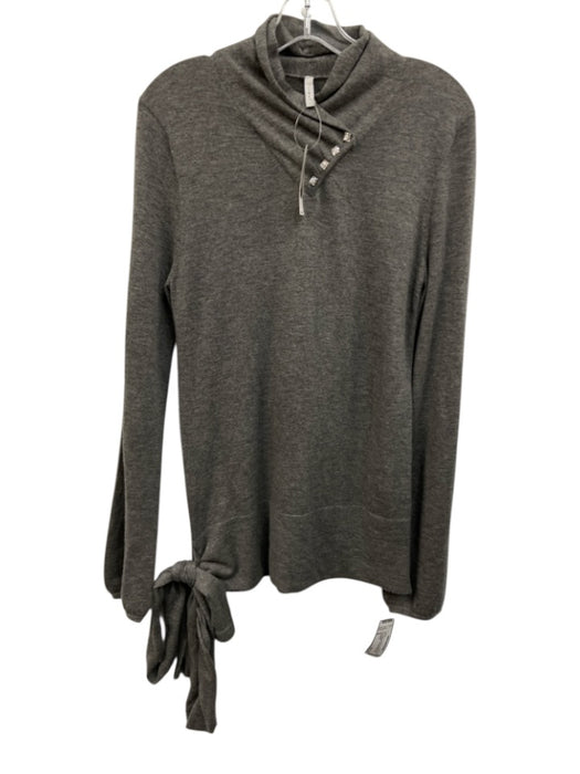 Iisli Size M Gray Cashmere Heathered Knit Crystal Buttons Tie Waist Sweater Gray / M