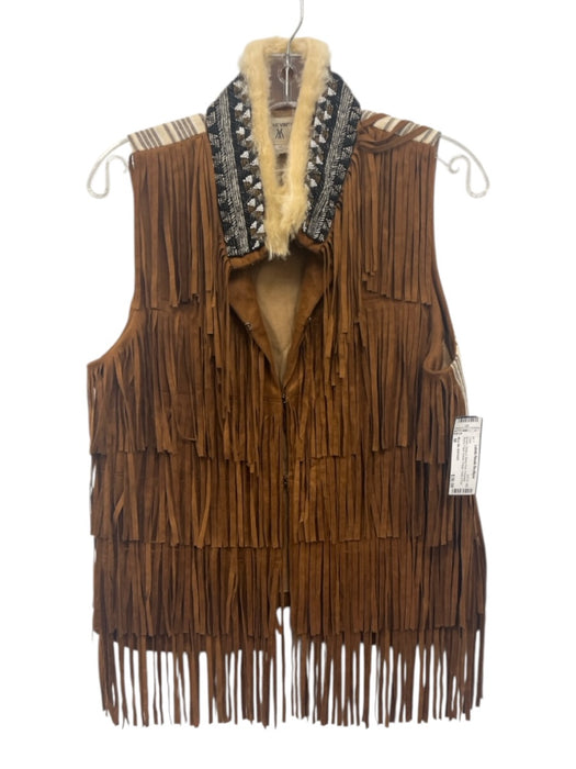 Miss Me VINTAGE Size M Brown, Beige & Black Print Polyester Blend Fringe Vest Brown, Beige & Black Print / M