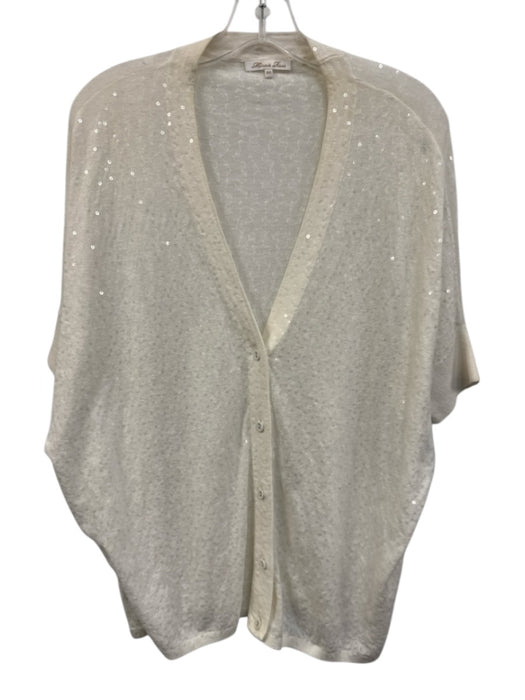 Minnie Rose Size XS/S Cream White Cotton Sequined Knit Button Front Sweater Cream White / XS/S