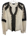 Nanette Lepore Size 8 Cream White & Black Silk Lace Detail V Neck Semi Sheer Top Cream White & Black / 8