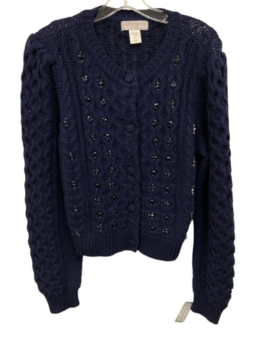 Caroline Constas Size S Navy Blue Cotton Blend Cable Knit Button Front Sweater Navy Blue / S