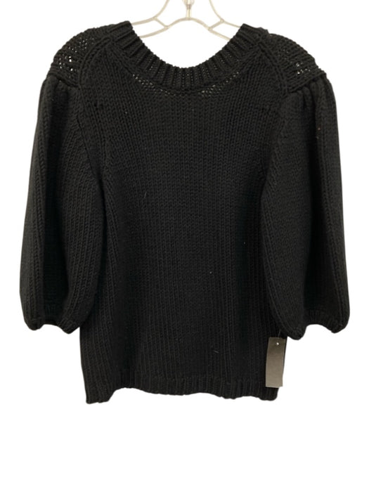 Ba&sh Size 1 Black Cotton & Wool Knit 1/2 Balloon Sleeve Button Back Sweater Top Black / 1