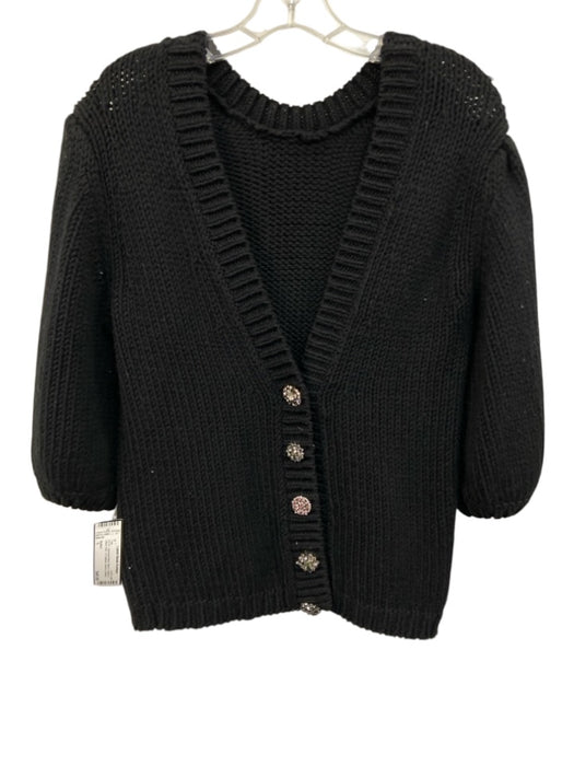Ba&sh Size 1 Black Cotton & Wool Knit 1/2 Balloon Sleeve Button Back Sweater Top Black / 1