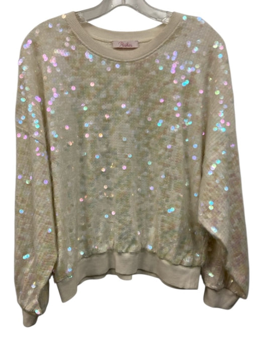 Parker Size Est M Cream White & Multi Cotton Paillettes Sequin Sweater Cream White & Multi / Est M