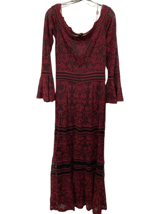 Tadashi Shoji Size 10 Black & Burgundy Cotton Floral Embroidered Gown Black & Burgundy / 10