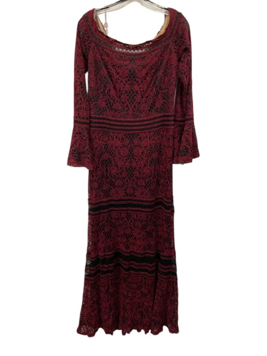 Tadashi Shoji Size 10 Black & Burgundy Cotton Floral Embroidered Gown Black & Burgundy / 10