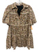 Aureum Size XS Tan, Pink & Blue Cotton Short Puff Sleeve Floral Tiered Dress Tan, Pink & Blue / XS