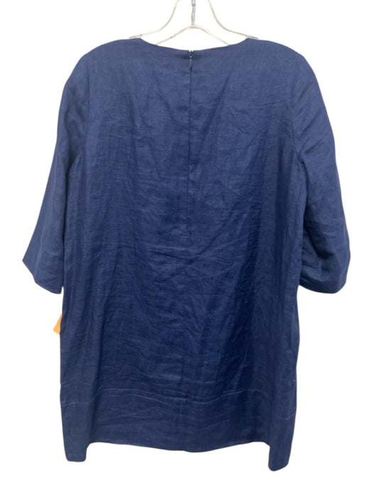 Ann Mashburn Size S Navy Linen 1/2 Sleeve Heathered Pockets Shift Dress Navy / S