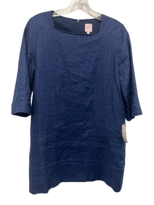 Ann Mashburn Size S Navy Linen 1/2 Sleeve Heathered Pockets Shift Dress Navy / S