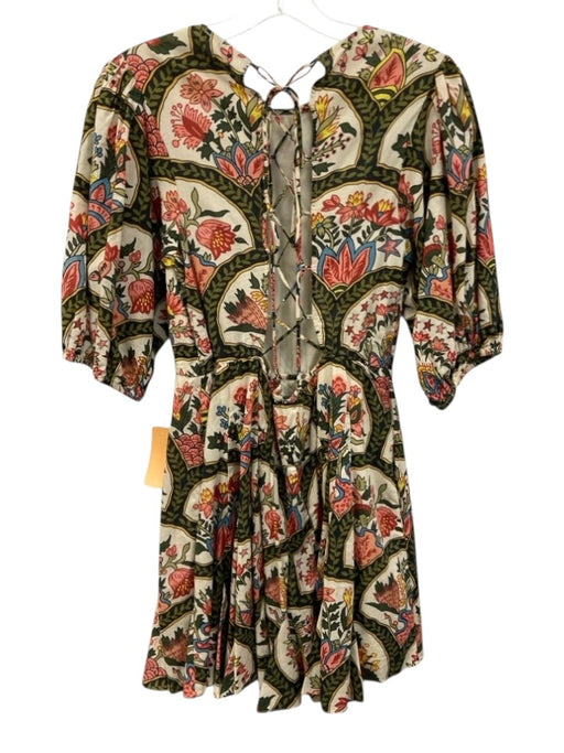 Rhode Size M Green, Pink & Multi Cotton 1/2 Balloon Sleeve Floral Dress Green, Pink & Multi / M