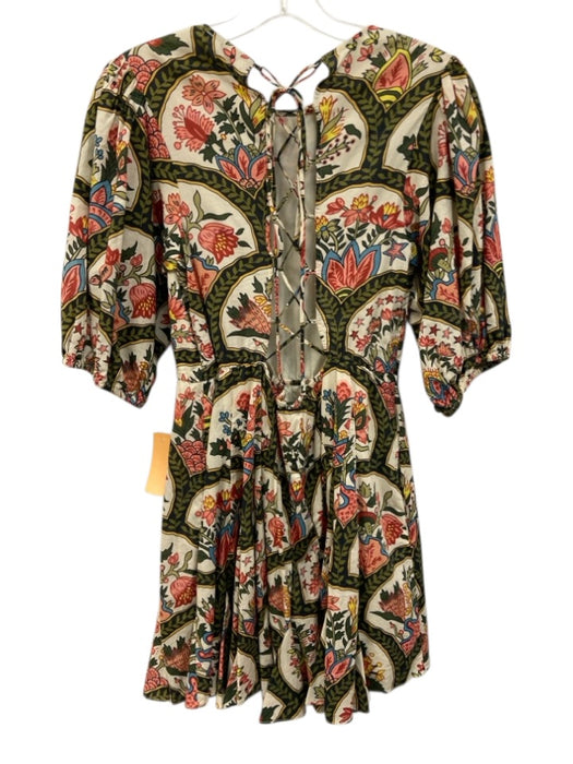 Rhode Size M Green, Pink & Multi Cotton 1/2 Balloon Sleeve Floral Dress Green, Pink & Multi / M