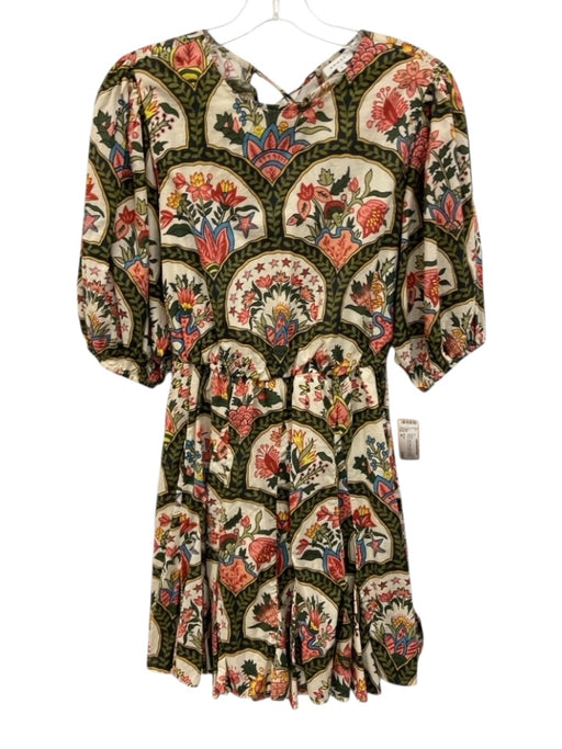 Rhode Size M Green, Pink & Multi Cotton 1/2 Balloon Sleeve Floral Dress Green, Pink & Multi / M