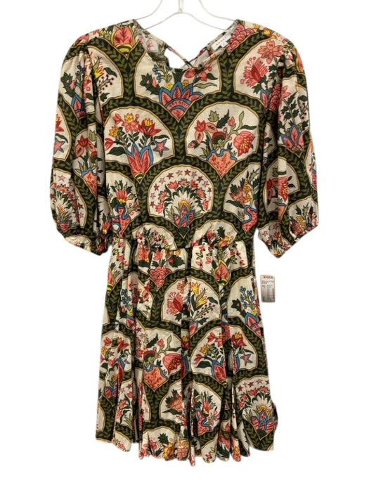 Rhode Size M Green, Pink & Multi Cotton 1/2 Balloon Sleeve Floral Dress Green, Pink & Multi / M