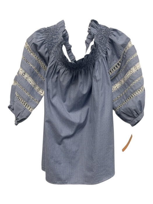 Mi Golondrina Size M Blue & White No Fabric Tag Off Shoulder Gingham Top Blue & White / M
