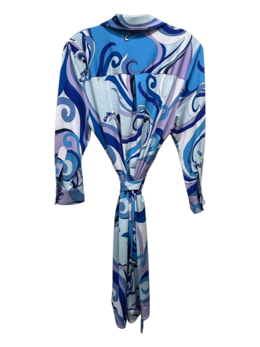 L'agence Size M Blue, White, Purple Polyester Abstract Print Button Up Dress Blue, White, Purple / M