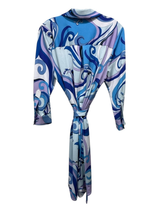 L'agence Size M Blue, White, Purple Polyester Abstract Print Button Up Dress Blue, White, Purple / M