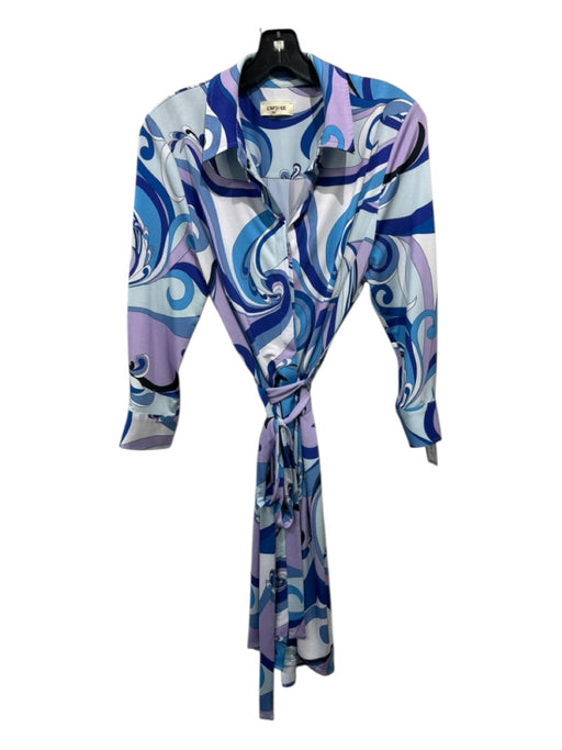 L'agence Size M Blue, White, Purple Polyester Abstract Print Button Up Dress Blue, White, Purple / M