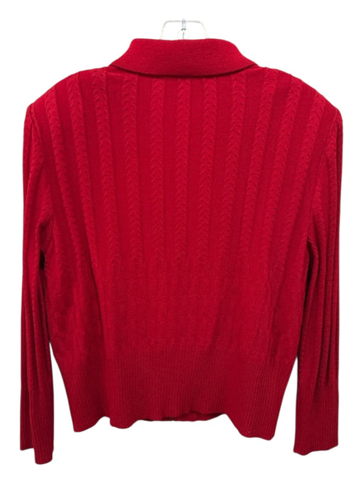 St. John Collection Size 12 Red Wool & Rayon Cable Knit Gold Zipper Cardigan Red / 12