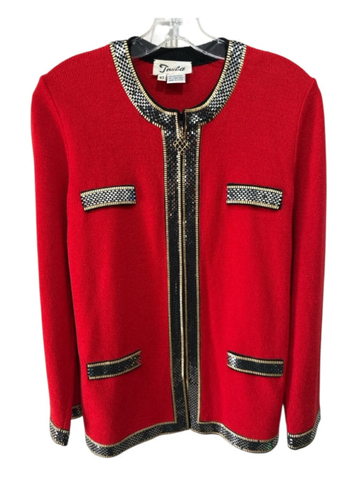 Toula Size 10 Red, Black, Gold Wool Blend Zip Up Paillettes Cardigan Red, Black, Gold / 10