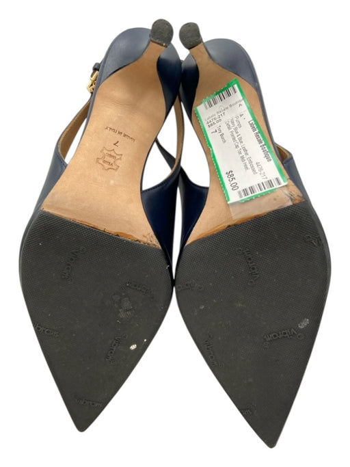 Tory Burch Shoe Size 7 Navy Blue & Blue Leather Embossed Detail Midi Heel Pumps Navy Blue & Blue / 7