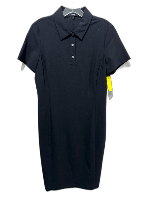 Theory Size M Black Wool Blend polo Short Sleeve Midi Dress Black / M