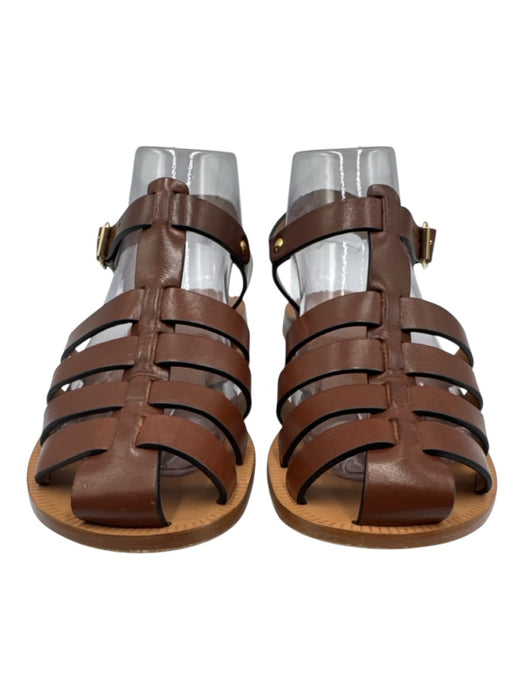 Ann Mashburn Shoe Size 37 Tan Leather Caged fisherman Gold Tone Buckle Sandals Tan / 37