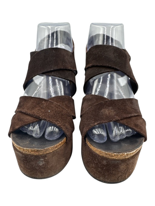 Pedro Garcia Shoe Size 37 1/2 Dark Brown Suede leather Platform Sandals Dark Brown / 37 1/2