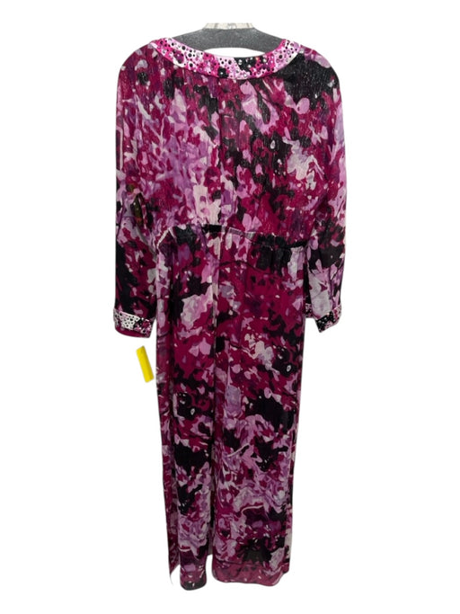 St John Size 4 Purple, White & Black Silk Long Sleeve Rhinestone Shear Dress Purple, White & Black / 4