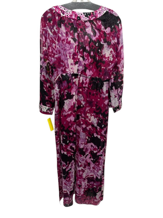 St John Size 4 Purple, White & Black Silk Long Sleeve Rhinestone Shear Dress Purple, White & Black / 4