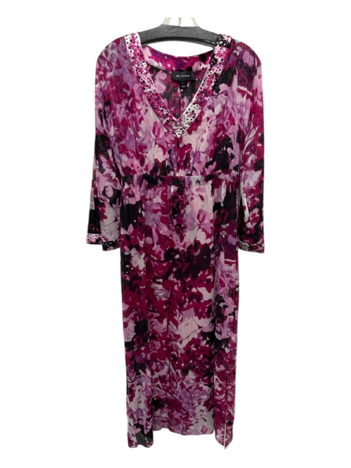 St John Size 4 Purple, White & Black Silk Long Sleeve Rhinestone Shear Dress Purple, White & Black / 4