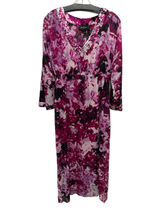 St John Size 4 Purple, White & Black Silk Long Sleeve Rhinestone Shear Dress Purple, White & Black / 4