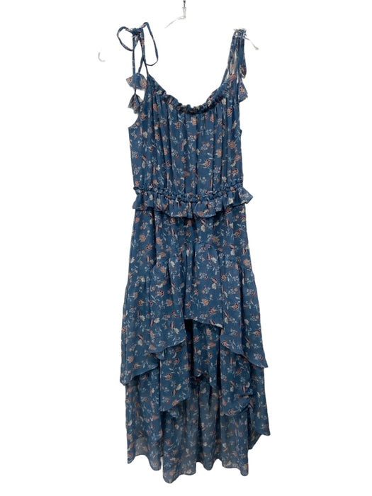 Misa Size M Blue & Multi Viscose Floral Sleeveless Ruffle Dress Blue & Multi / M
