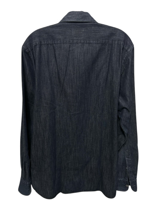 Ermenegildo Zegna Size M Navy Blue Cotton Solid Button Down Long Sleeve Shirt Navy Blue / M