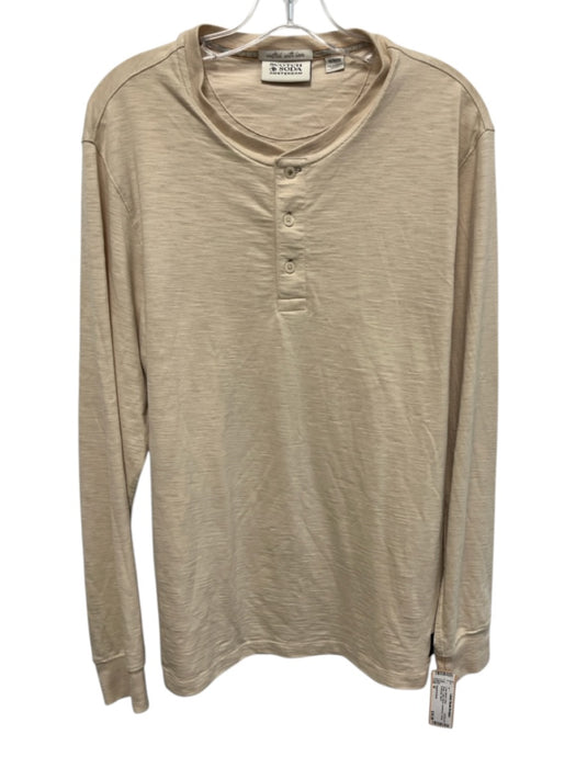 Scotch & Soda Size M Beige Cotton Blend Heathered Henley Men's Long Sleeve Shirt Beige / M