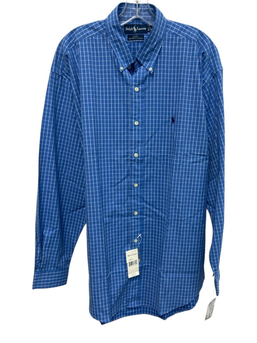 Ralph Lauren NWT Size L Blue & White Cotton Grid Button Up Long Sleeve Shirt Blue & White / L