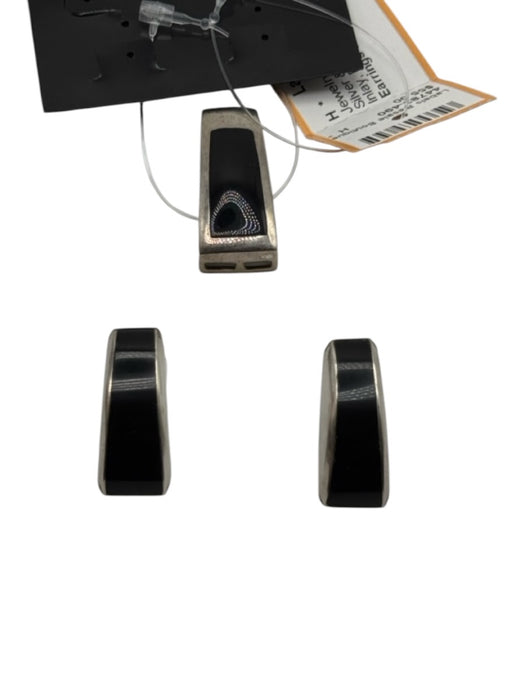 Silver & Black 925 Silver Onyx Flus Inlay Post Back Jewelry Set Silver & Black