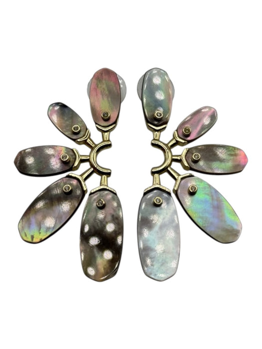 Kendra Scott Purple & Gold Metal Mother of Pearl Fan Post Back Earrings Purple & Gold