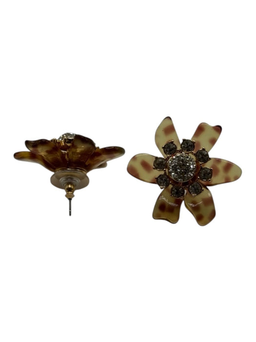 Lele Sadoughi Brown, Gold, Clear Acetate Crystal Flower Spotted Earrings Brown, Gold, Clear