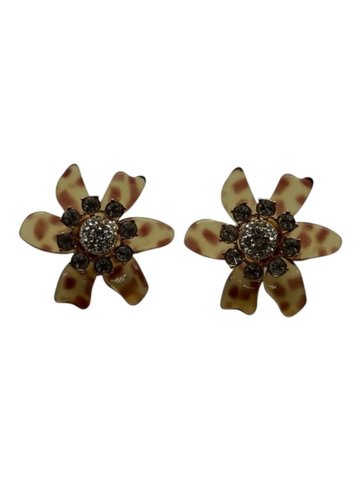 Lele Sadoughi Brown, Gold, Clear Acetate Crystal Flower Spotted Earrings Brown, Gold, Clear