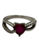 Silver & Red 925 Silver Ruby Heart Shape Stone Textured Overlap Ring Silver & Red