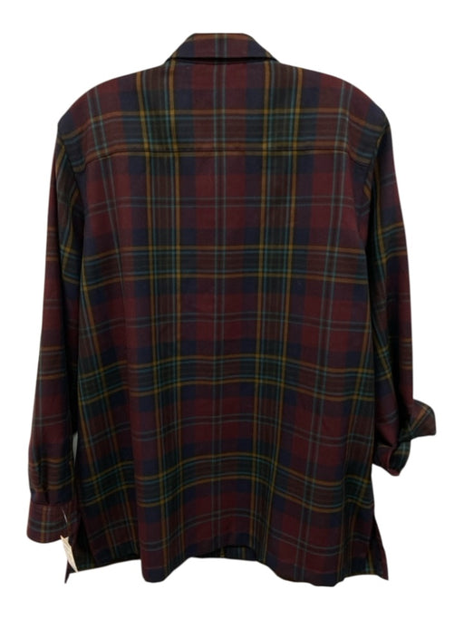Lauren Ralph Lauren Size L Burgundy & Teal Wool Front Zip Plaid Jacket Burgundy & Teal / L