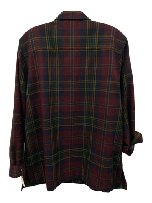 Lauren Ralph Lauren Size L Burgundy & Teal Wool Front Zip Plaid Jacket Burgundy & Teal / L