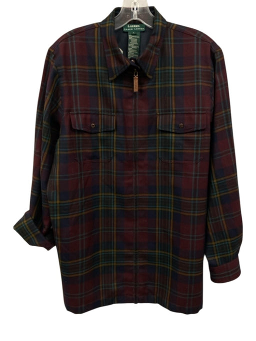 Lauren Ralph Lauren Size L Burgundy & Teal Wool Front Zip Plaid Jacket Burgundy & Teal / L