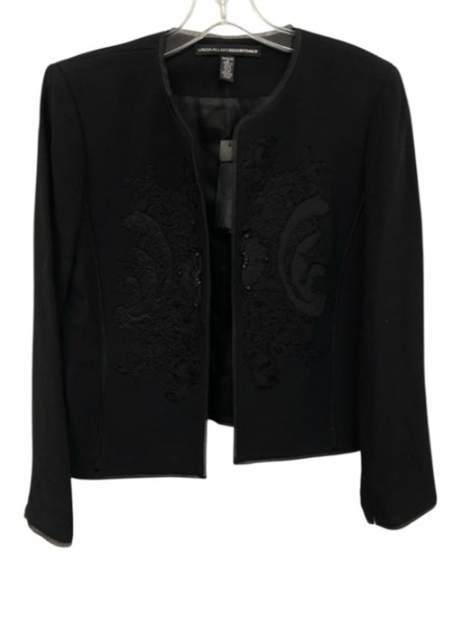 Linda Allard Ellen Tracy Size 6 Black Rayon beaded design Lace Jacket Black / 6