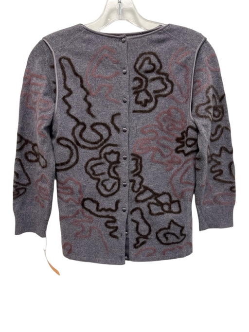 TSE Size S Purple Print Cashmere Button Down Abstract 3/4 Sleeve Cardigan Purple Print / S