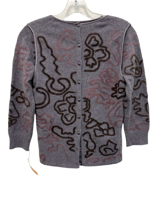 TSE Size S Purple Print Cashmere Button Down Abstract 3/4 Sleeve Cardigan Purple Print / S