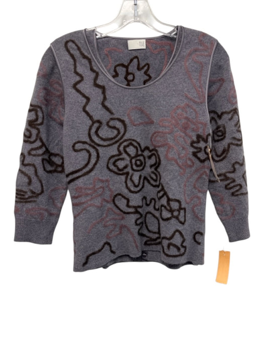 TSE Size S Purple Print Cashmere Button Down Abstract 3/4 Sleeve Cardigan Purple Print / S